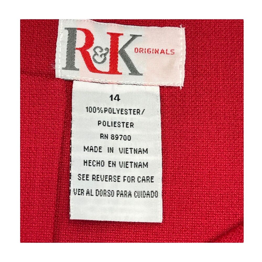 R&K Originals Top Women's 14 Red Polyester Short Sleeve Button Front Classic - Picture 3 of 7
